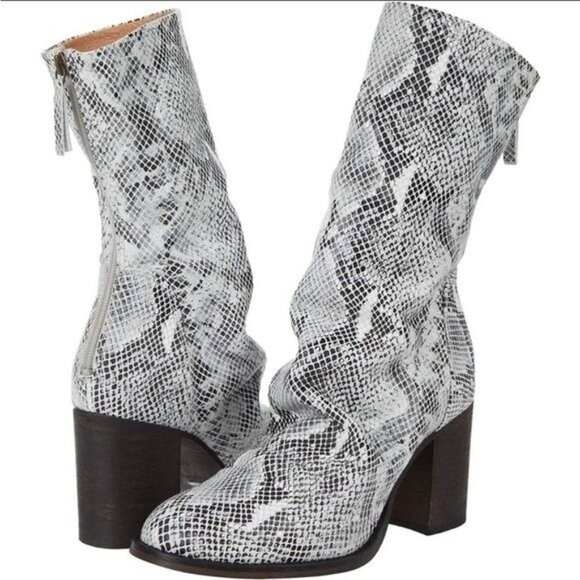 Free People Elle Boot Block Heel Snakeskin Boot White Grey 39 9 - Picture 4 of 16